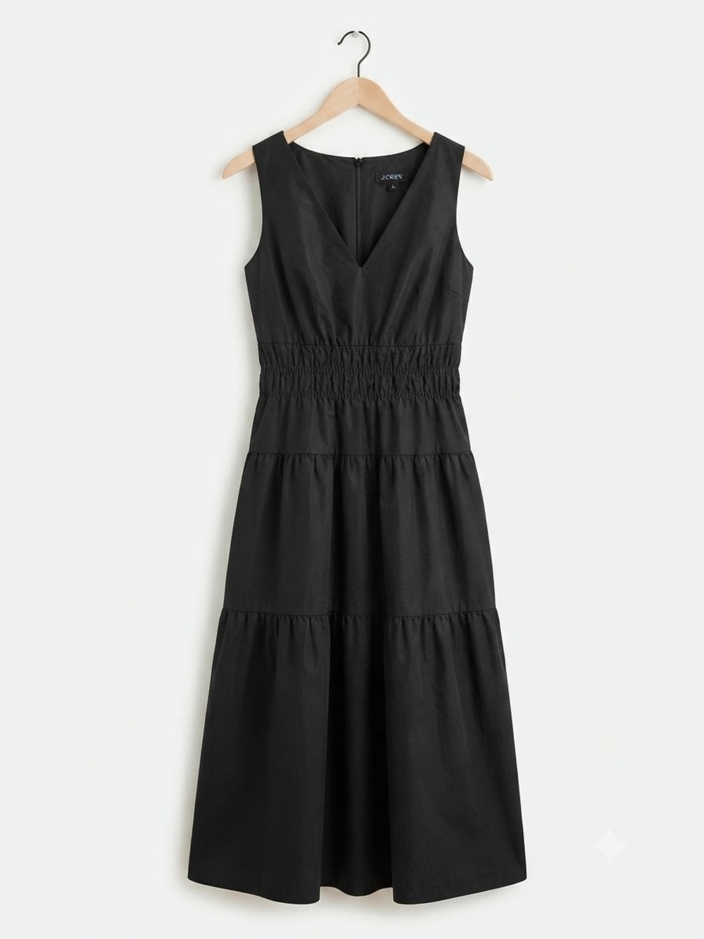 J.Crew Black Sleeveless V-Neck Tiered Smocked Waist Midi Dress Size XS